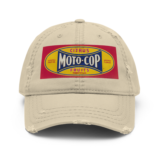 Distressed Dad Hat - Moto-Cops Citrus Fruit Label, 1930-1950