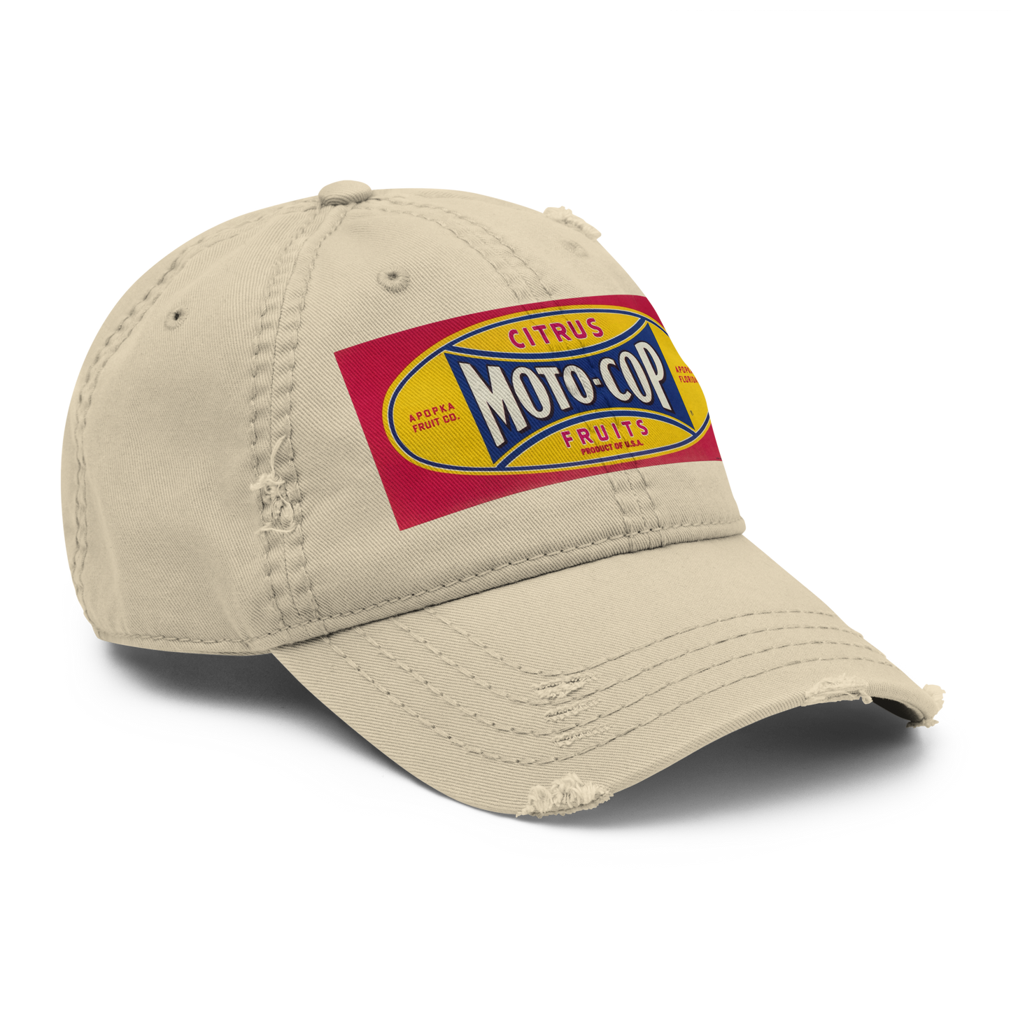 Distressed Dad Hat - Moto-Cops Citrus Fruit Label, 1930-1950